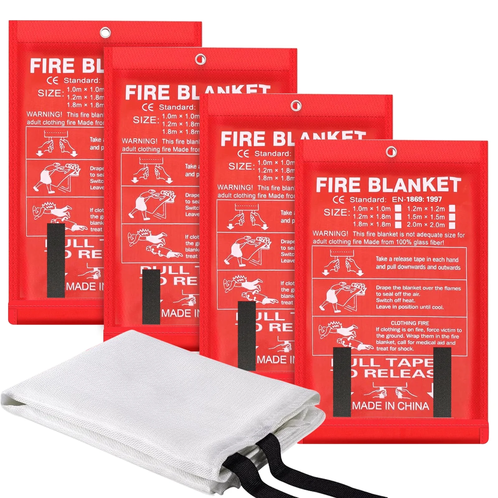 4pcs Fire Blanket Emergency for Home and Kitchen, Fireproof Blanket for Camping, Grill, Car, Office, Warehouse, School, Picnic, Fireplace