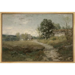 PixonSign Framed Canvas Print Wall Art Country Village Rustic Rural Landscape Nature Wilderness Illustrations Fine Art Farmhouse Floral Botanical Calm/Relax Cozy for Bedroom - 16"x24" Natural