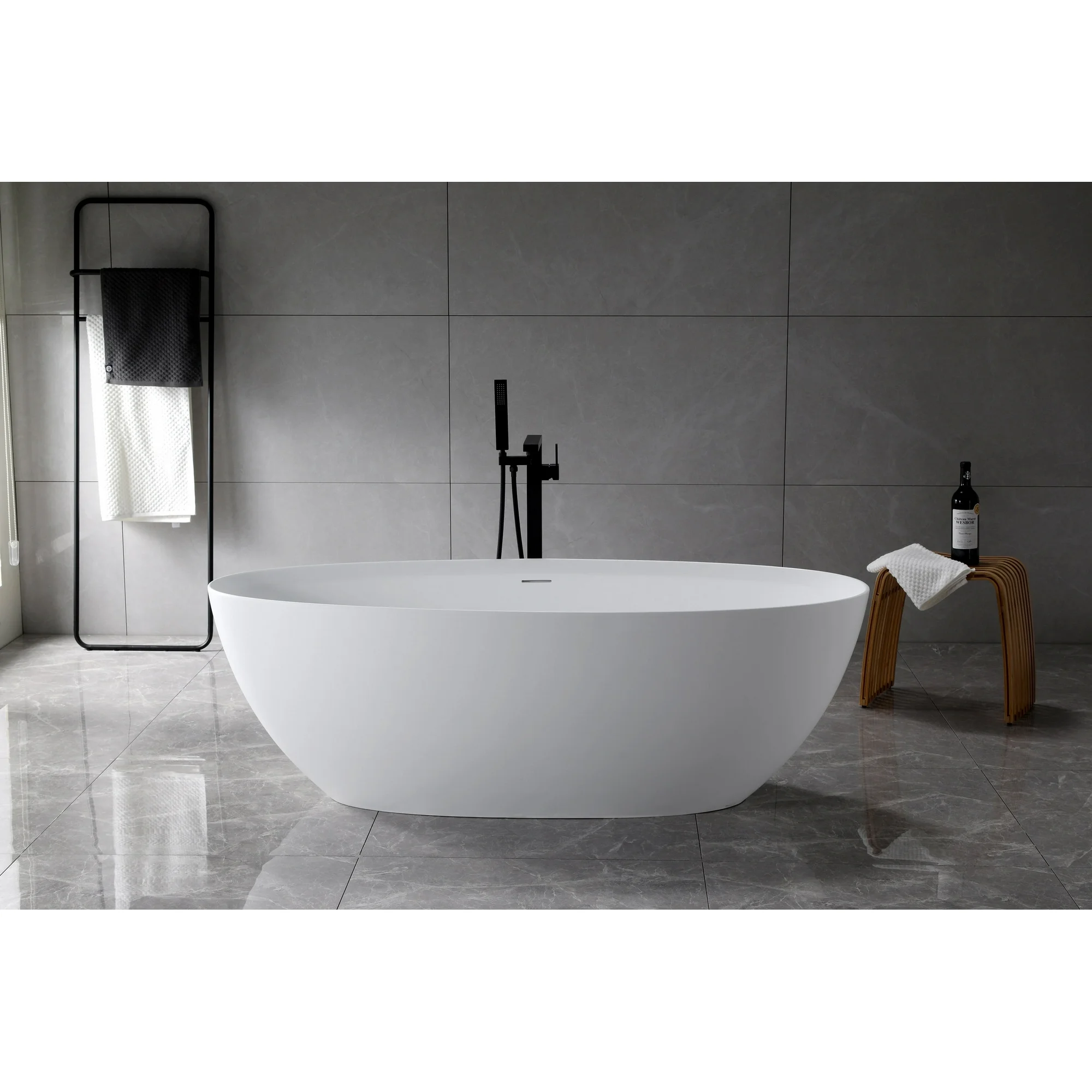 VESPERA 67 in. x 30 in. Stone Resin Luxury Contemporary Solid Surface Freestanding Bathtub